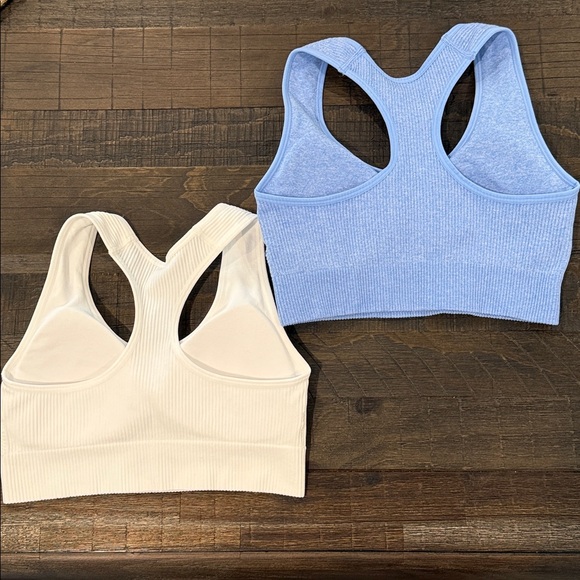 New Balance Set of 2 Sports Bras Racerback Ribbed White and Blue NWOT S - Picture 2 of 16